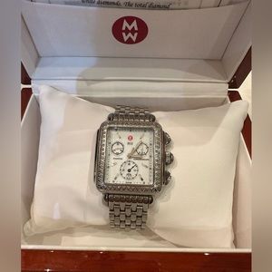 Michele Deco Stainless Diamond Watch & Alligator Strap